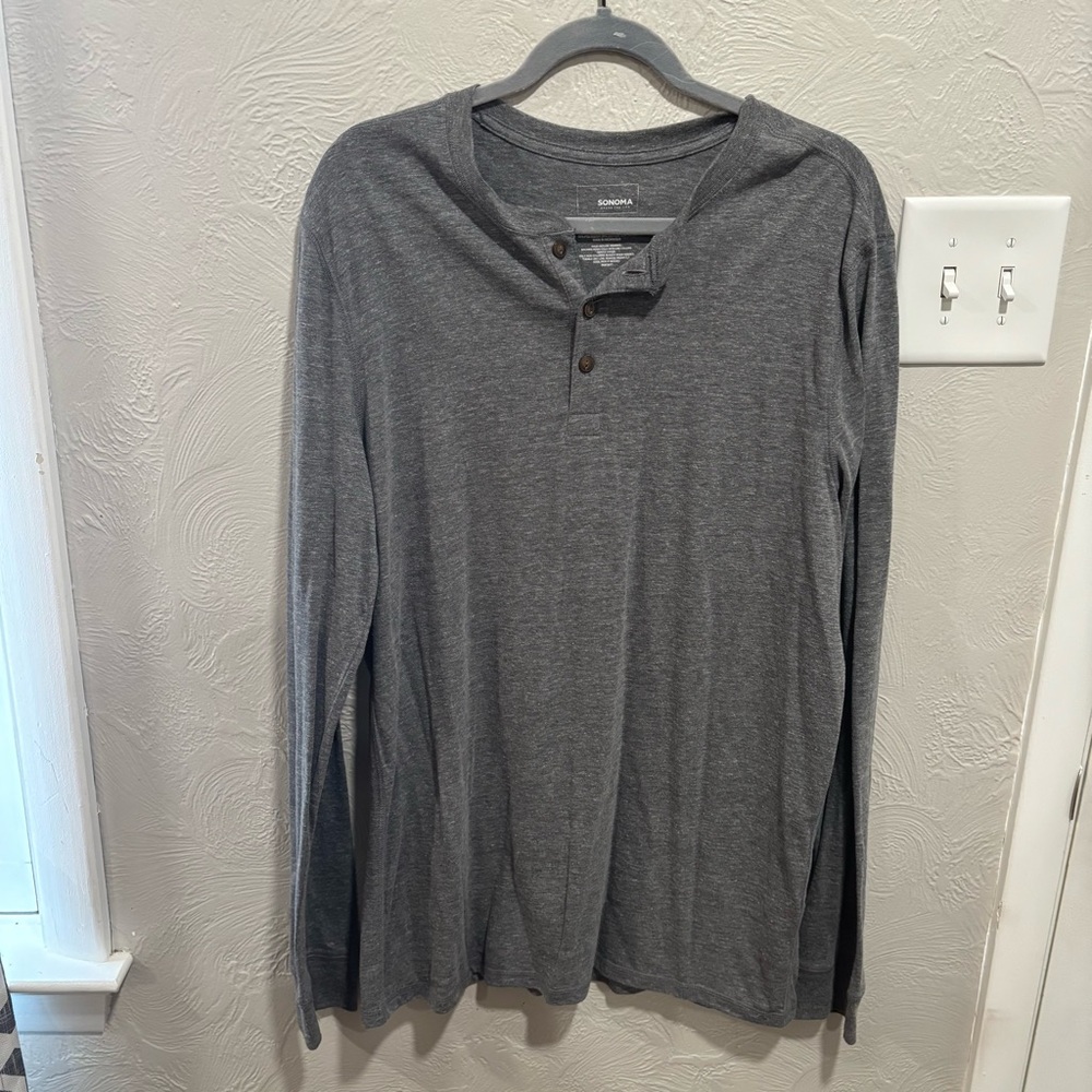Sonoma Men’s Dark Charcoal Long Sleeve Henley Size Large Tall NWT